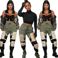 

New Designer Ladies Long Pants Trousers Clothing 2020 Contrast Color Drawstring High Waisted Casual Wear Women Cargo Pants