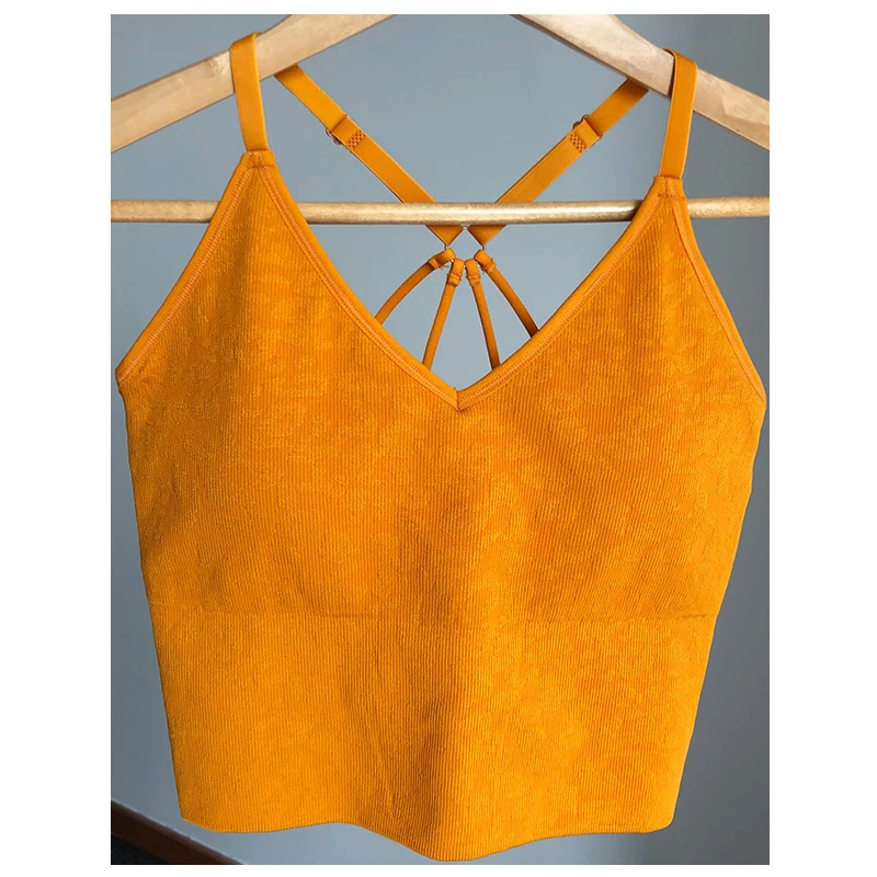 

Kiss Marks Avocado Women Knitted Cross Wrap Crop Fitness Gym Tank Top with Build In Bra, 5 colors