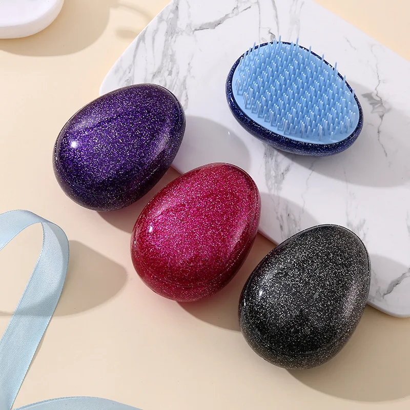 

New Design Glitter Powder Massage Combs Household Smooth Hair Unknotted Cute Egg Shape Massage Hairbrush Smooth Hair Comb