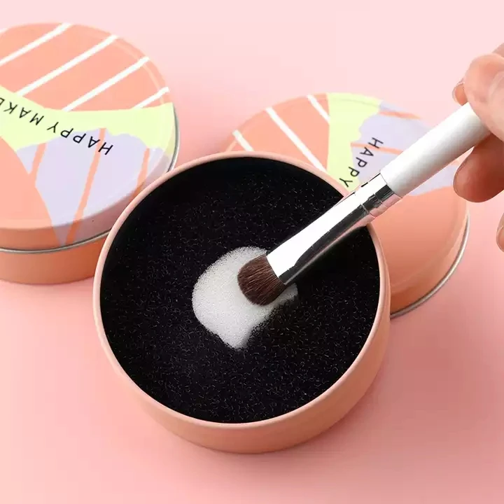 

FEIYAN Wholesale Easy-use Portable Brush cleansing Sponge Color Removal Sponge Quick Dry Makeup Brush Cleaner With Tin Box