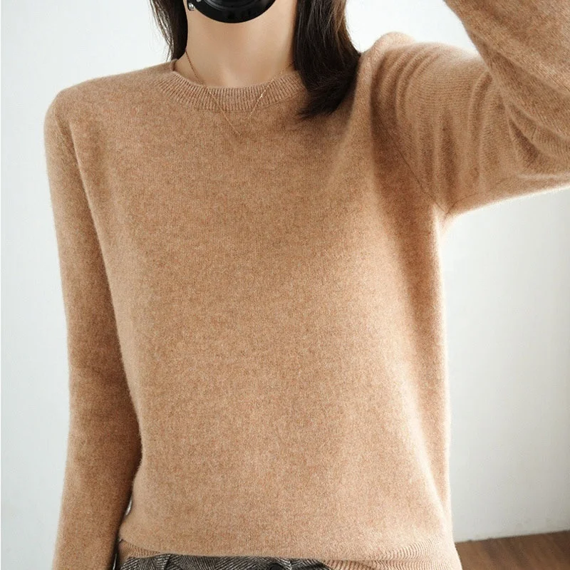 

2021 New Pure 100% Wool Sweater for Women Solid Plus Size Pull Jumper Long Sleeve Sweaters Women's Fashion Top Casual Pullover