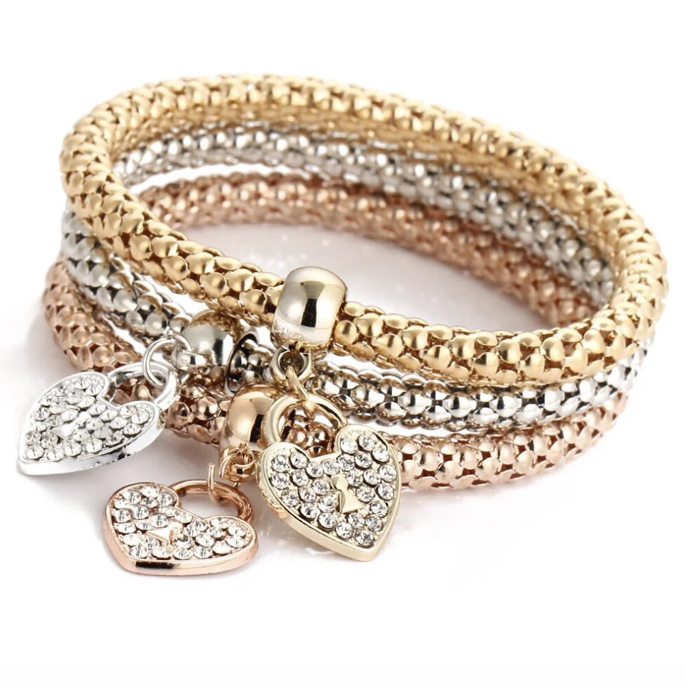 

Alloy three-color butterfly bracelet set elastic popcorn chain heart bracelet women jewelry