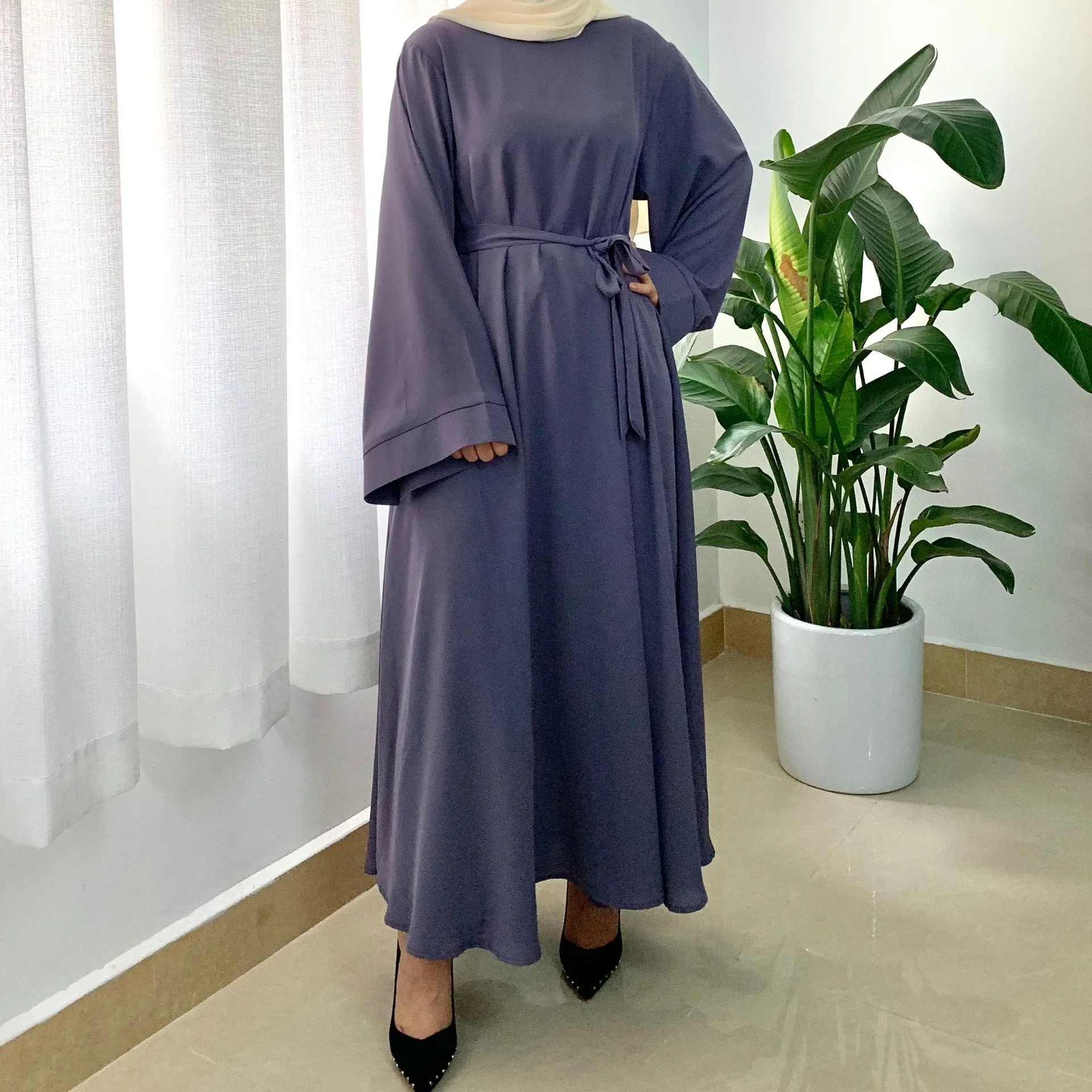 

Middle East Dubai Abaya Headscarf pure color simple robe large Turkish robe Muslim women's dress, Black