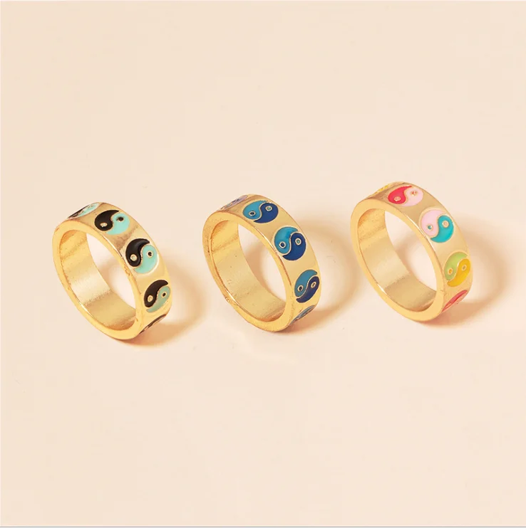 

wholesale newest design women ring tai chi gossip ring gold plated finger ring fashion jewelry for girls, Colorful