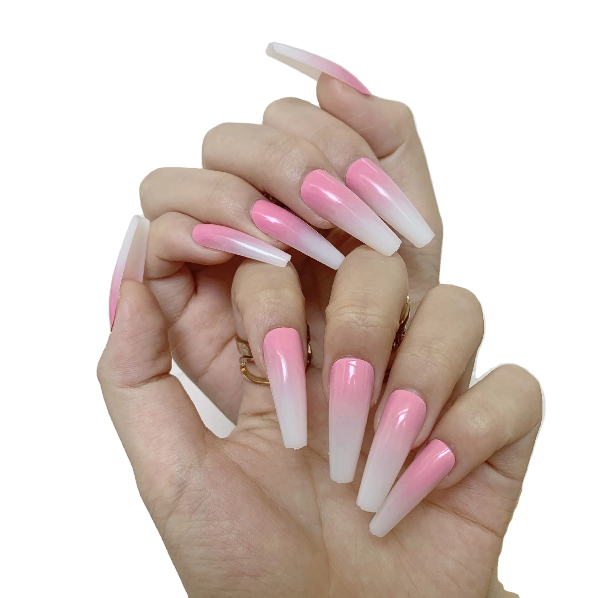 

Wholesale 24pcs/Set Sticker Rainbow Ballerina Full Cover Press on Nail Art Tips Artificial Long Coffin Designed Press On Nails, Picture