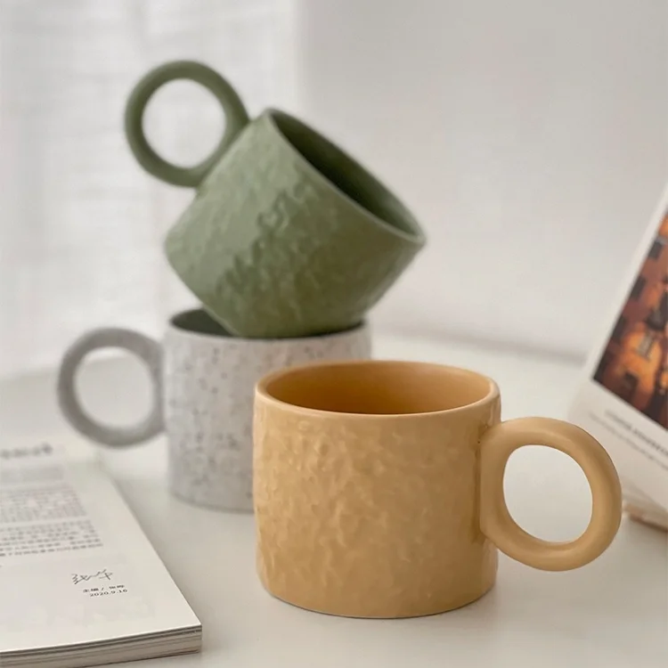 

Nordic Creative Big Ear Mug Drinking Water Couple Cup Splashing Ink Family Ceramic Coffee Cup, Yellow,green