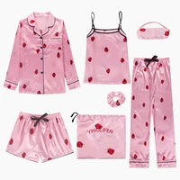 

Pink Lady 7 Pajamas Set Cute Strawberry Silk Pajamas Women Pajamas Set Home Service