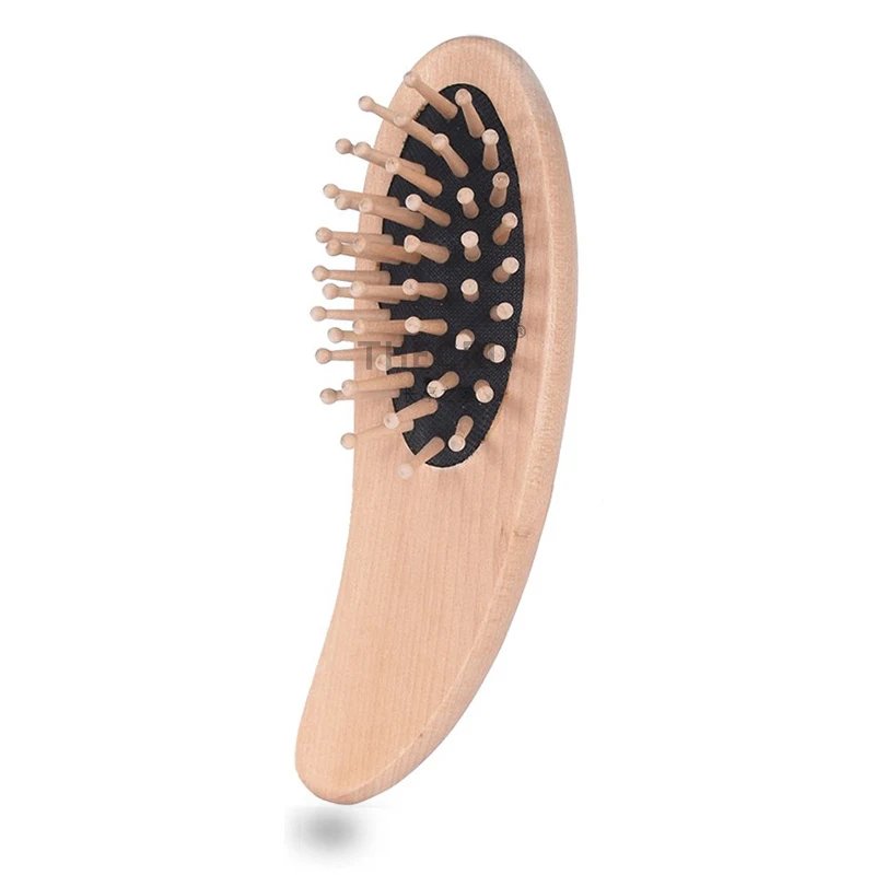 

salon, gift, travel, hotel Natural hair brush 50MOQ custom logo with curved wood comb high quality for Scalp massage Treesmile, Same as picture (natural wood color)