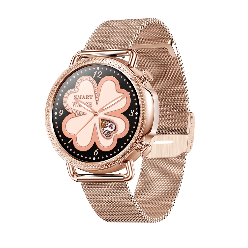 

Factory lady smart watch with stainless steel golden round screen body temperature smart watch V25