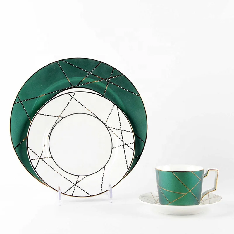 

Hot Sale 4pcs Plate Cup and Dish Set Ceramics Elegant Utensils Bone China Dinner sets, As shown