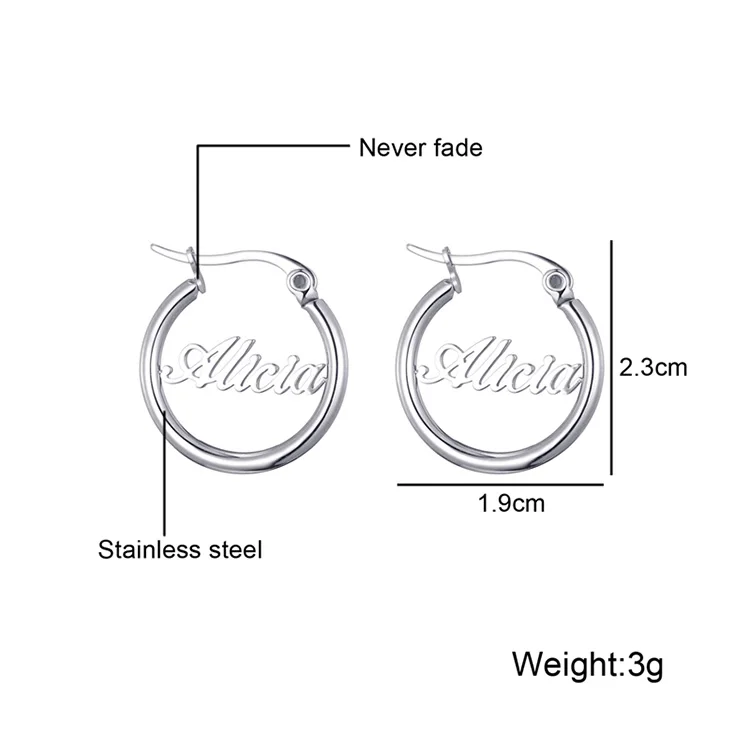 Fashionable Jewelry Stainless Steel Silver Hoop Earrings Custom Letter Name Earring for Women Gifts