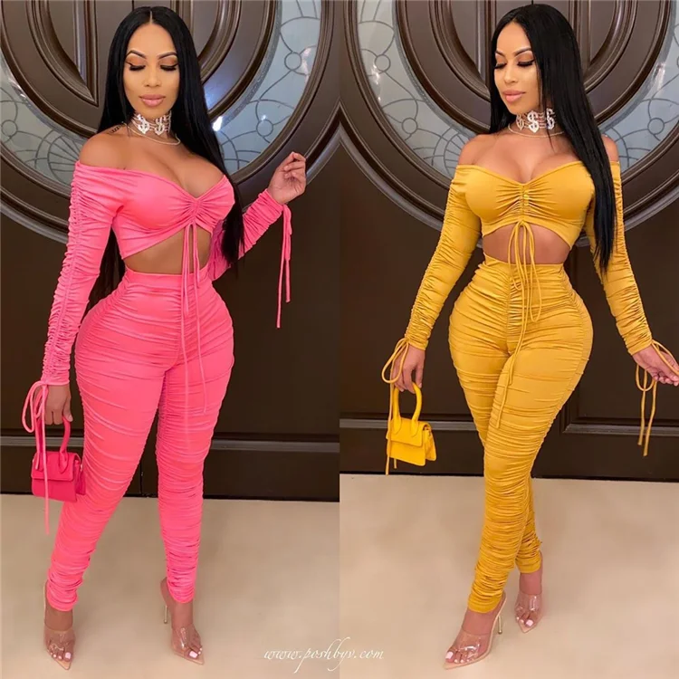 Sexy Lady Party 2 Pcs Outfits Chest Wrap Pants Stacked Solid Color Summer Women Clothing Two Piece Set