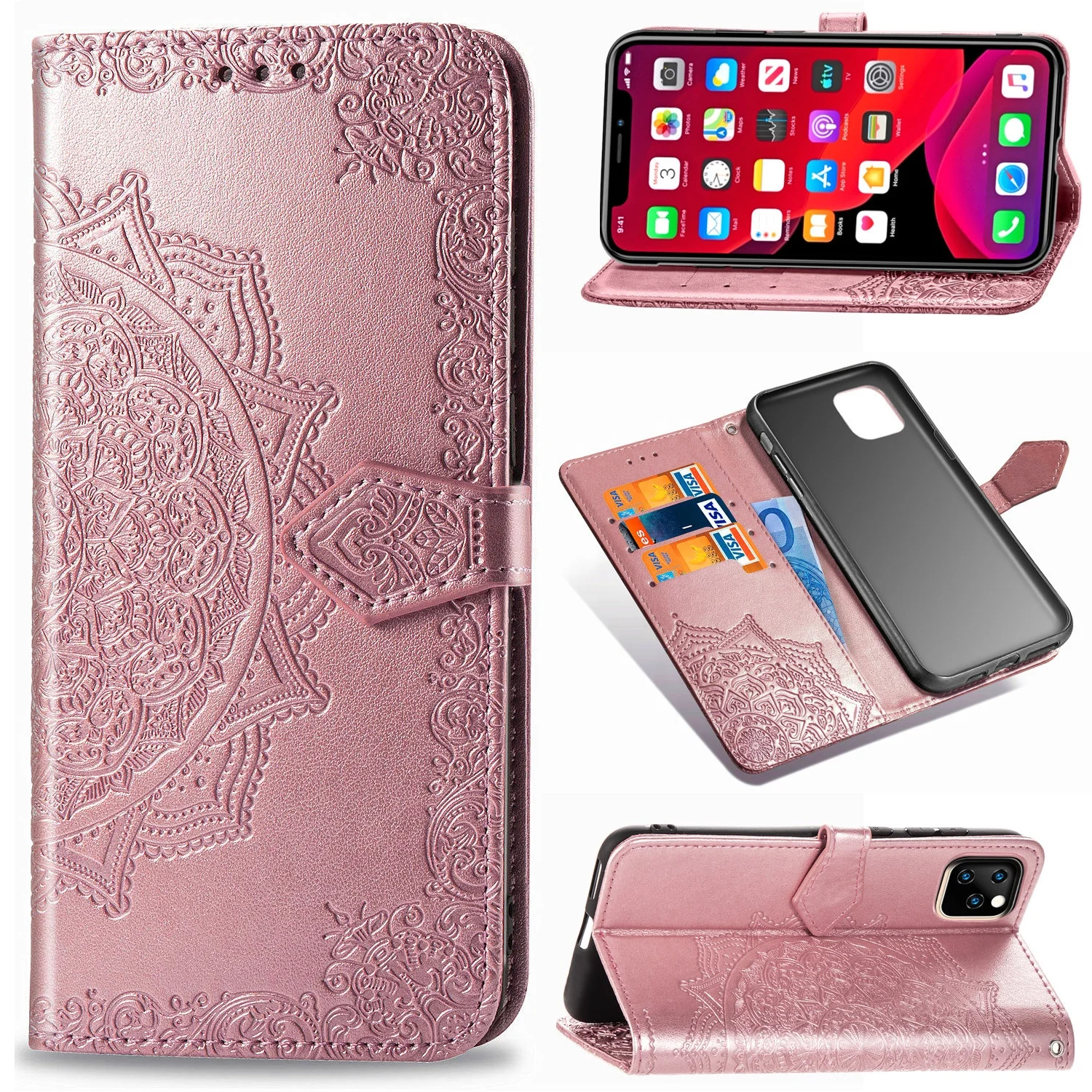 

Customized Premium Luxury Real Card Slot 360 PU Leather Flip Bling Wallet Cell Phone Case For iPhone 12 2020