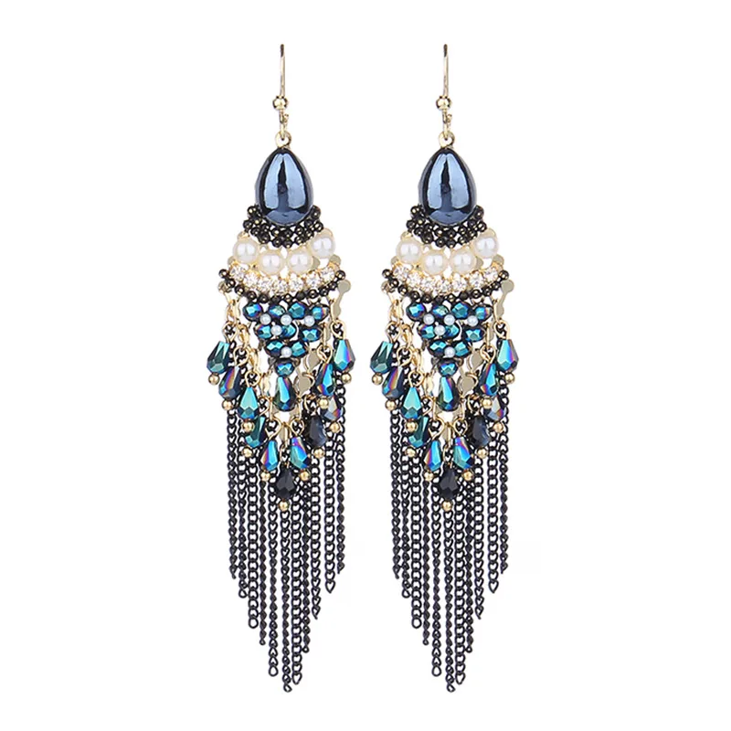 

Women Party Jewelry Gift Fashion Ethnic Boho  Chain Tassel Drop Earrings Crystal Tassel Chandelier Earrings, Colorful