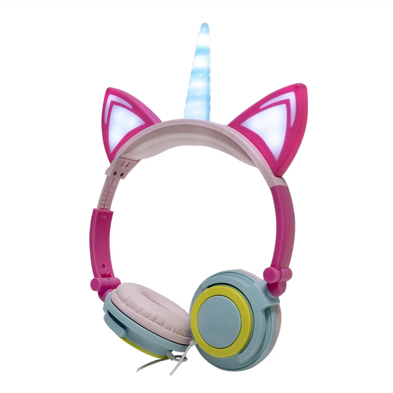 

Unicorn shape wired children kids headphone and kids headset with LED light