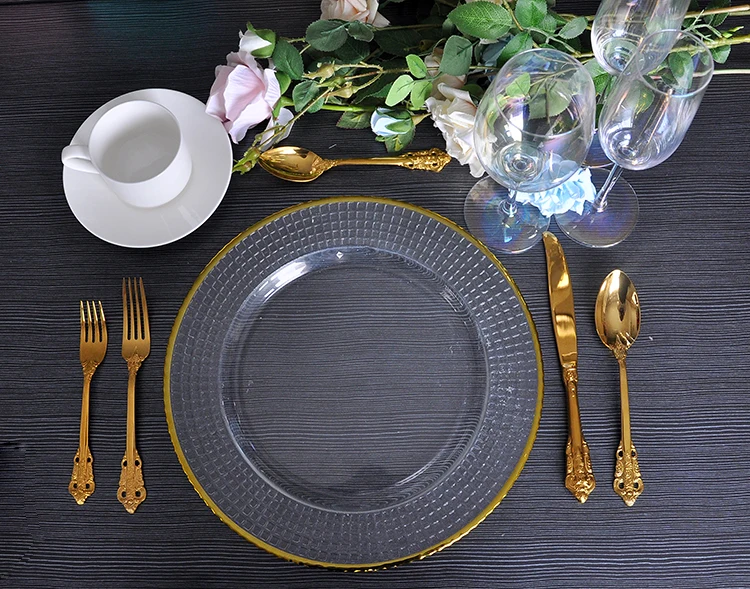 Wedding Luxury Clear Gold Rimmed Glass Dinnerware Royal Banquet ...