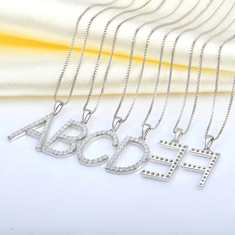 

Adjustable 925 silver Zircon Rhodium Plated Chain Jewelry Initials Letter A -Z HIP POP Fashion Necklace for Women gift