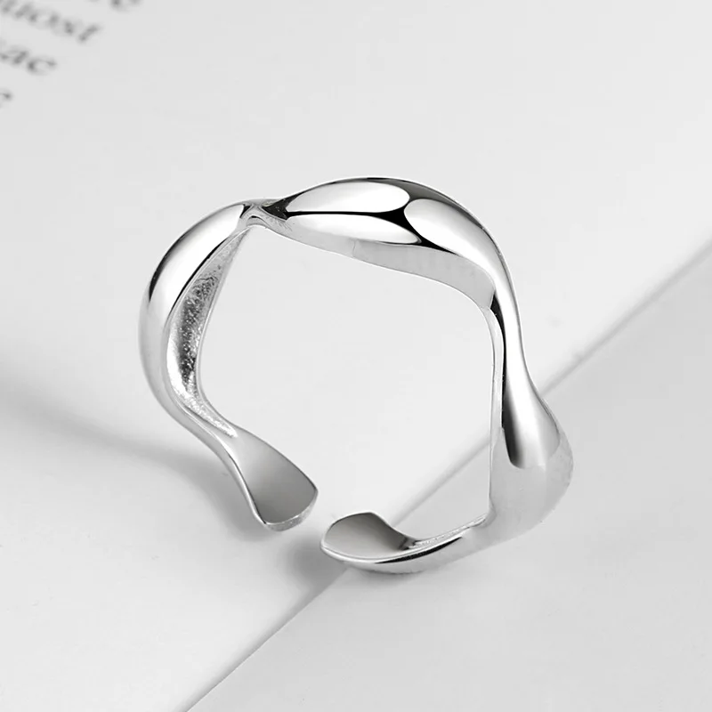 

2023 Fashion Jewelry Irregular Wave Pattern Smooth Face Open Ring Gold Silver Ring Couple Ring