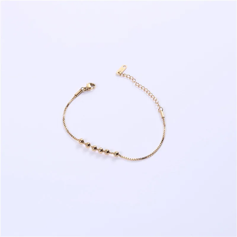 

18K Gold Metal Beads Charm Beaded Chain Bracelet Stainless Steel
