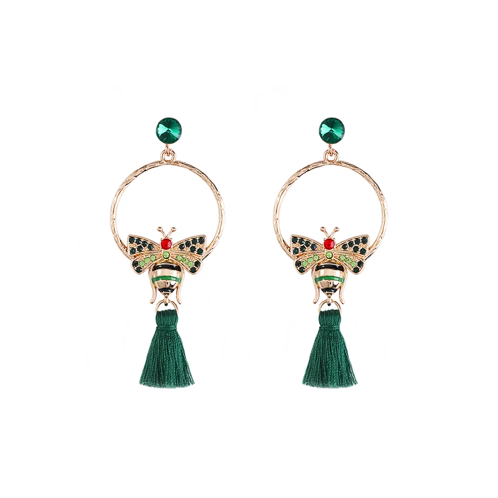 

bee small animal earrings creative circle tassel with diamond temperament high quality elegant earrings female, Picture shows