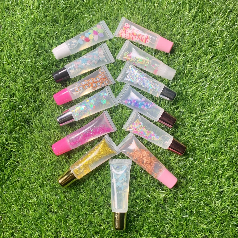 

Custom Private Label Organic Vegan Cute Gold 10Ml 15ml Flavored Shiny Glitter Lipgloss Shimmer Clear Kid Squeeze Lip Gloss