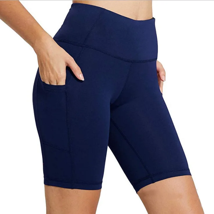 

Wholesale Women High Waist Workout Running Yoga Shorts and Leggings With 1 Side Pocket, Black,white,red,blue,gray