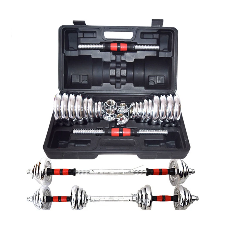 

Men's Electroplating Gift Box 15 20 30 Kg Muscle Shaping Fitness Cast Iron Adjustable Chrome Plating Dumbbell Combination Set, Oem