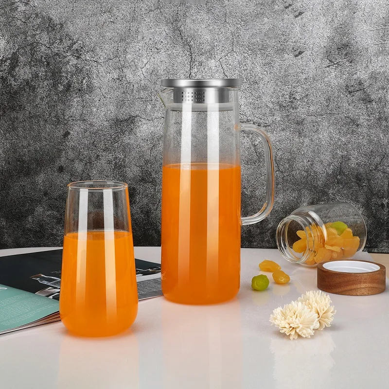 

1000ml Heat Resistant high borosilicate beverage carafe iced tea pitcher glass cold/hot water jug set