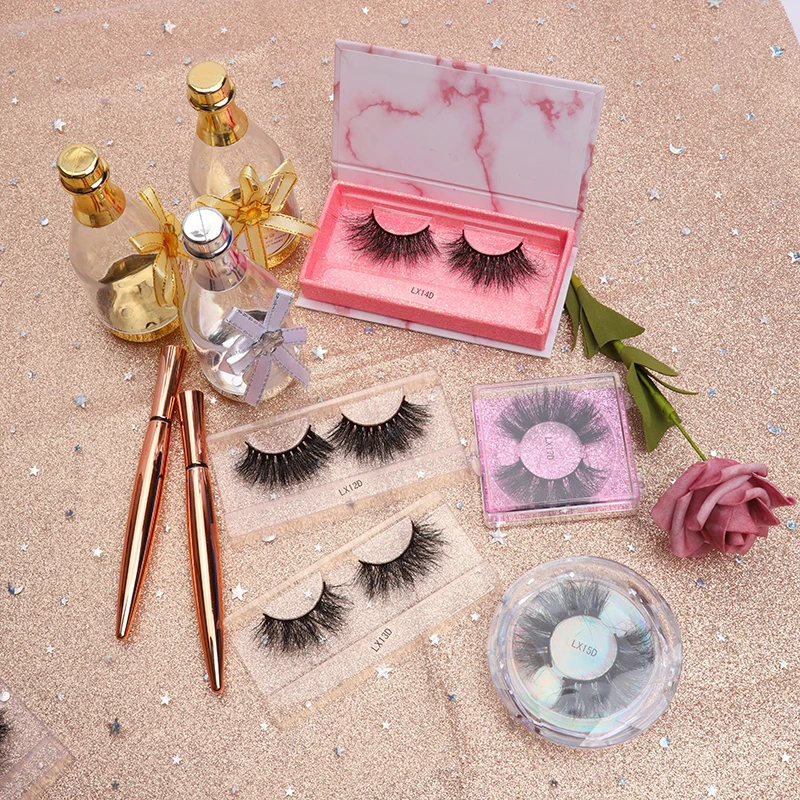 

Custom factory price 3d 100% real fluffy eyelashes mink cheap lash box vendor 25 mm mink full strip eye lashes, Black