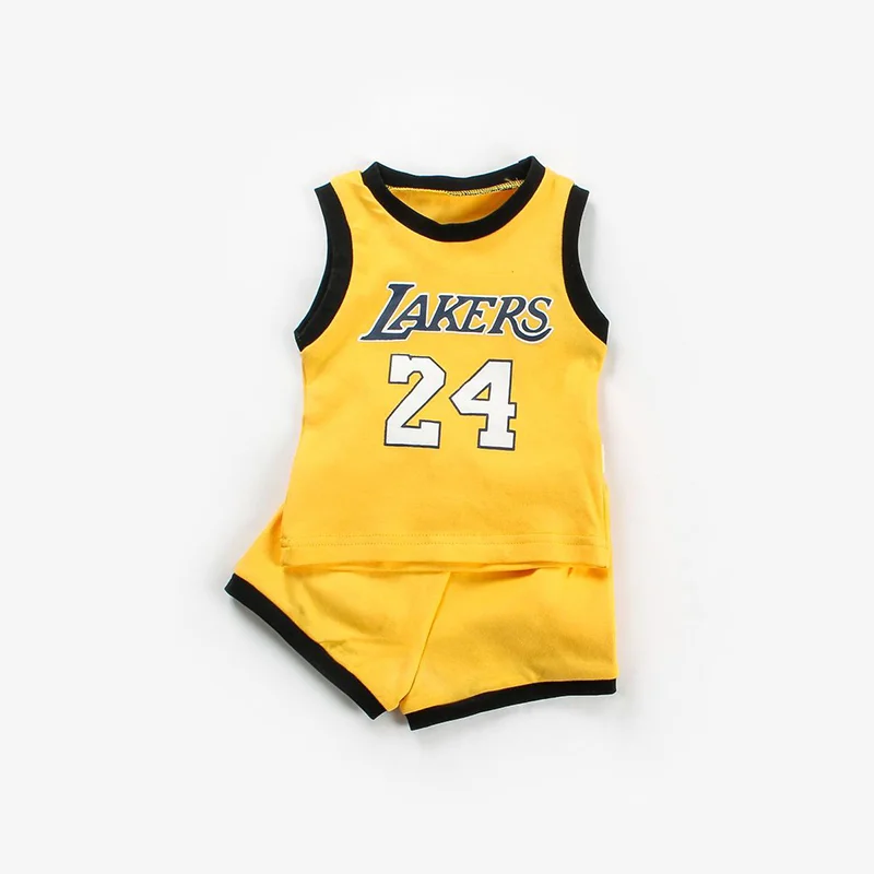 

Summer Sleeveless Sports Tops+Short pants Baby Boy Clothes Set Basketball Costume 1-4 Years Kids Clothing, White/yellow/blue