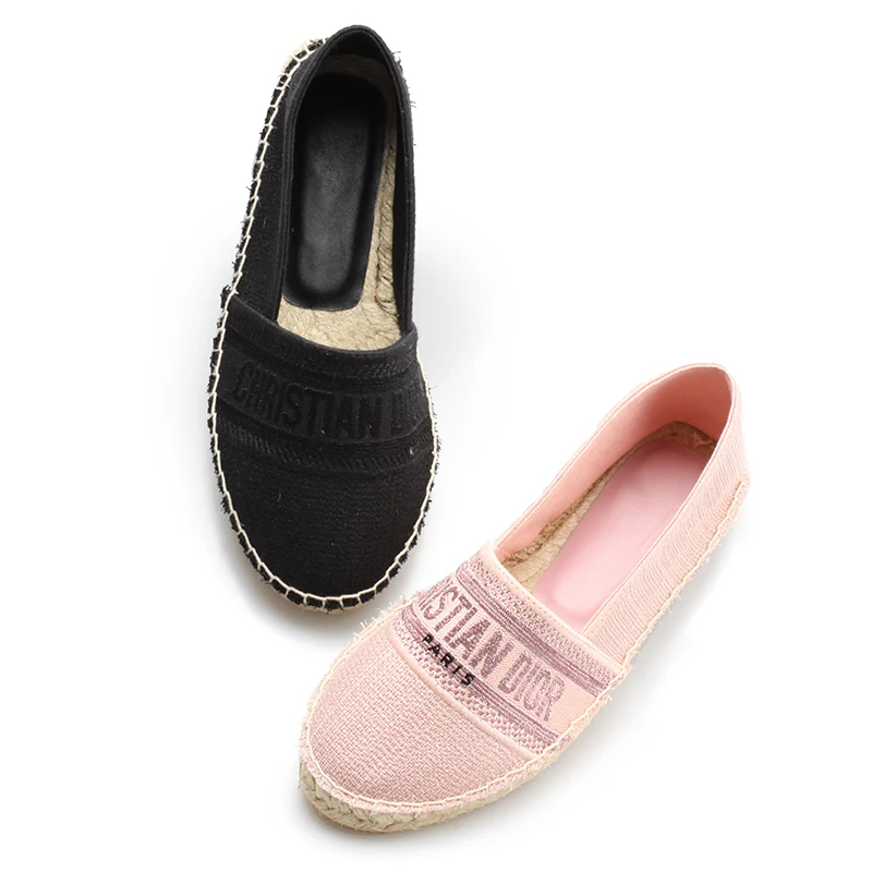 

fashion women woven knit material basic jute comfortable insole luxury customized brand espadrilles flat shoes, Pink/black