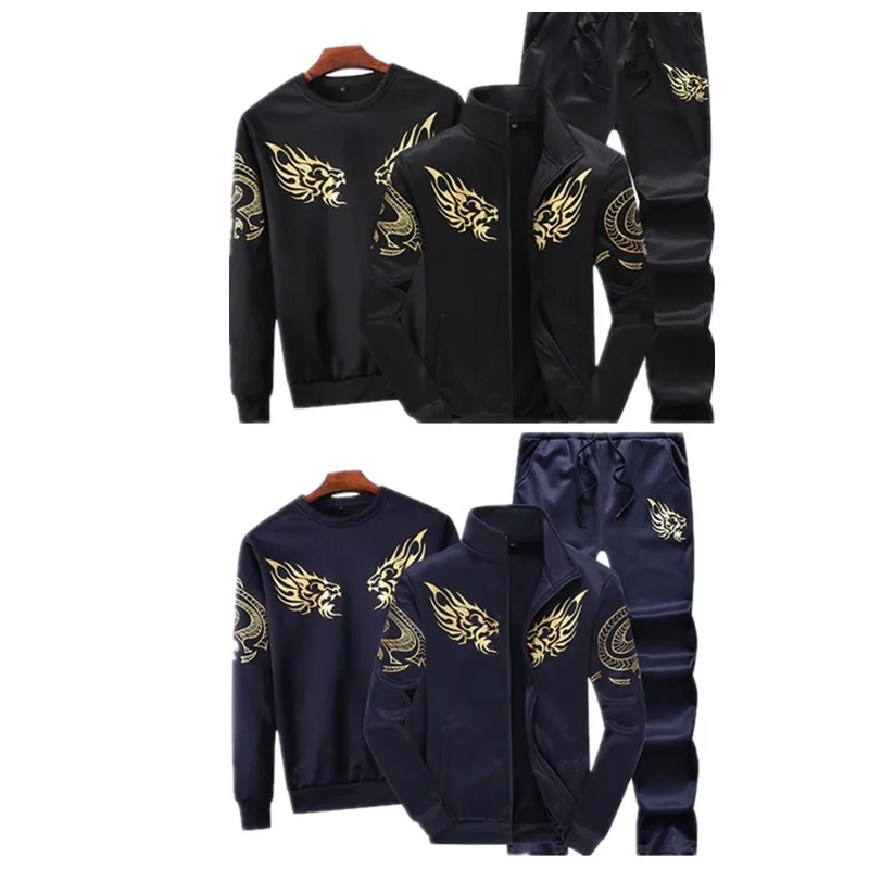 

3 Pieces Tracksuit Men Sport Sets Jogging Home Casual Sporting Suit Brand Print Zipper Jacket Sweatshirt Pant Men Running