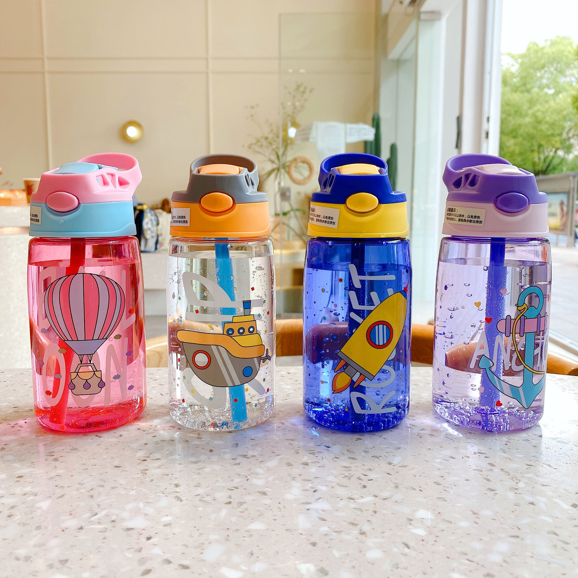 

Doyoung Wholesale Portable 14oz Cute Children's Kids Plastic Water Bottle with Straw for School, Customized color acceptable