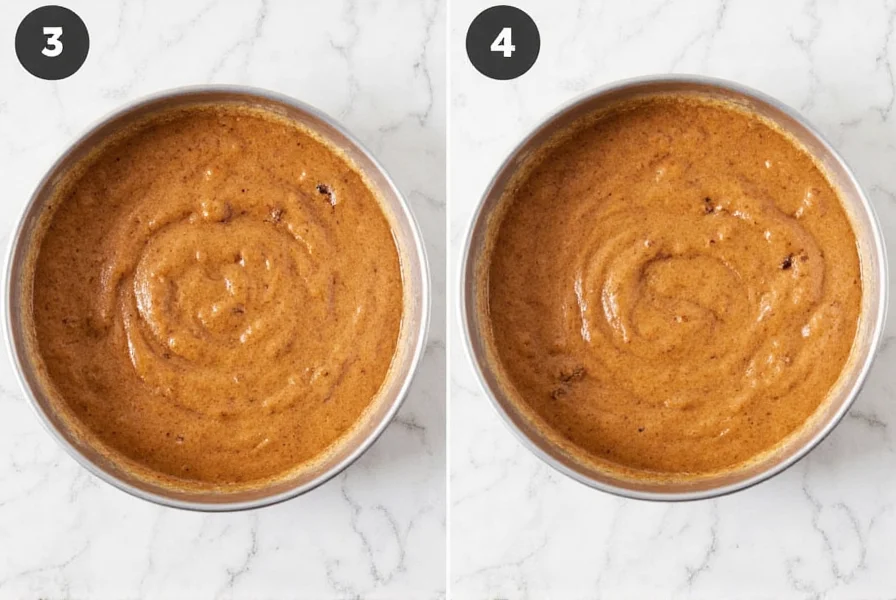 Step-by-step process showing cinnamon swirl layer in coffee cake batter before baking
