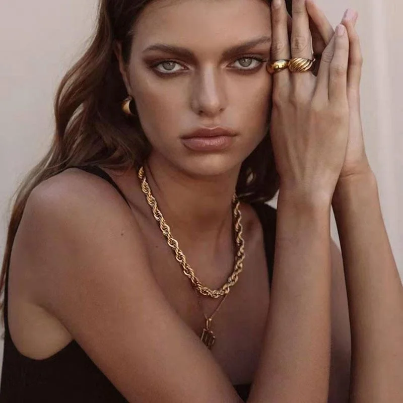 

Jewelry 18K Gold Plated Chunky Rope Chain Necklace Stainless Steel PVD Gold Plated Jewelry