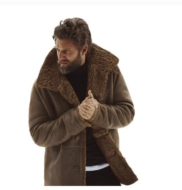

2021 mens fall/winter new casual warm lapel collar solid color thickening jacket
