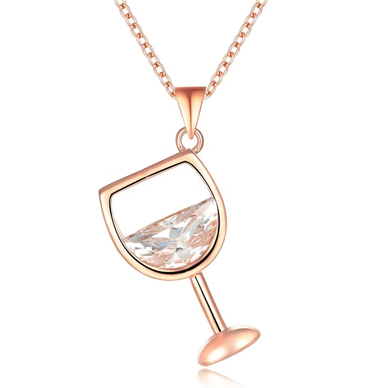 

Luxury Necklace Women Wine Glass Pendant Zircon Long Chain Necklace Jewelry Charms Gift Necklace For Women, Customized color