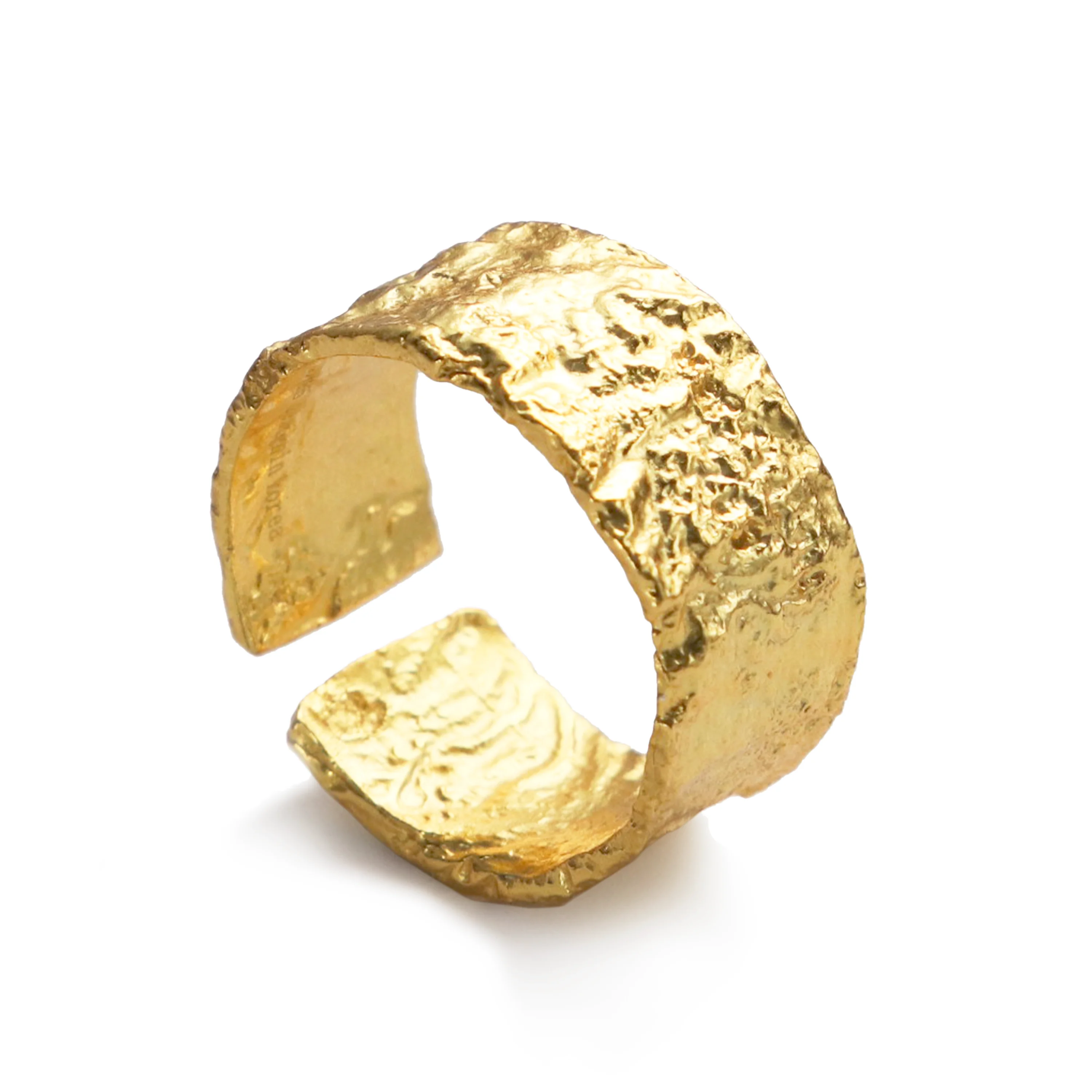 

Chris Apri In stock 925 sterling silver gold plated hammered bumpy organic texture band adjustable rings