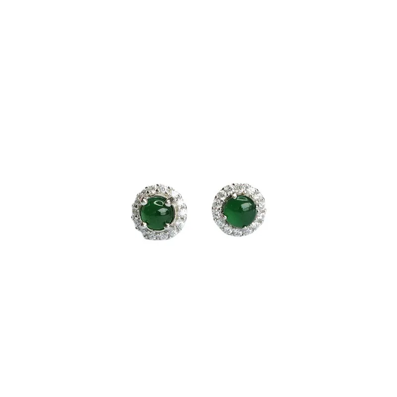 

S925 Silver Inlay Natural Emerald Stud Earrings Ice-Like Emperor Green Earrings Factory Wholesale FC3060101