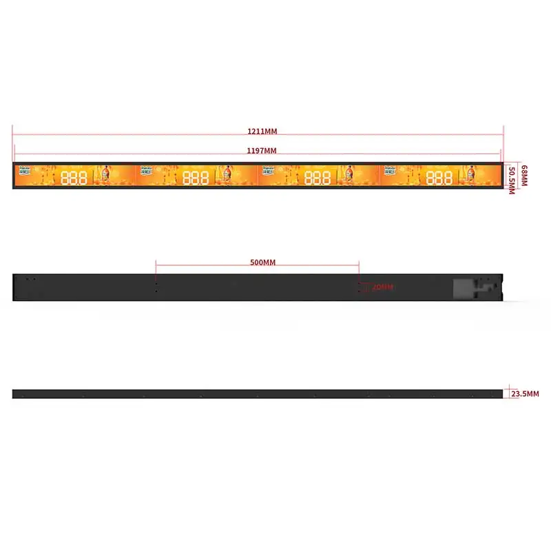 
38.5 inch stretch bar totem display lcd taxi high brightness strip wide supermarket led advertising screen 