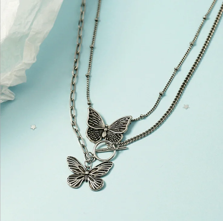 

Instagram niche design retro butterfly necklace female hip hop temperament minimalist collarbone chain girl trend necklace