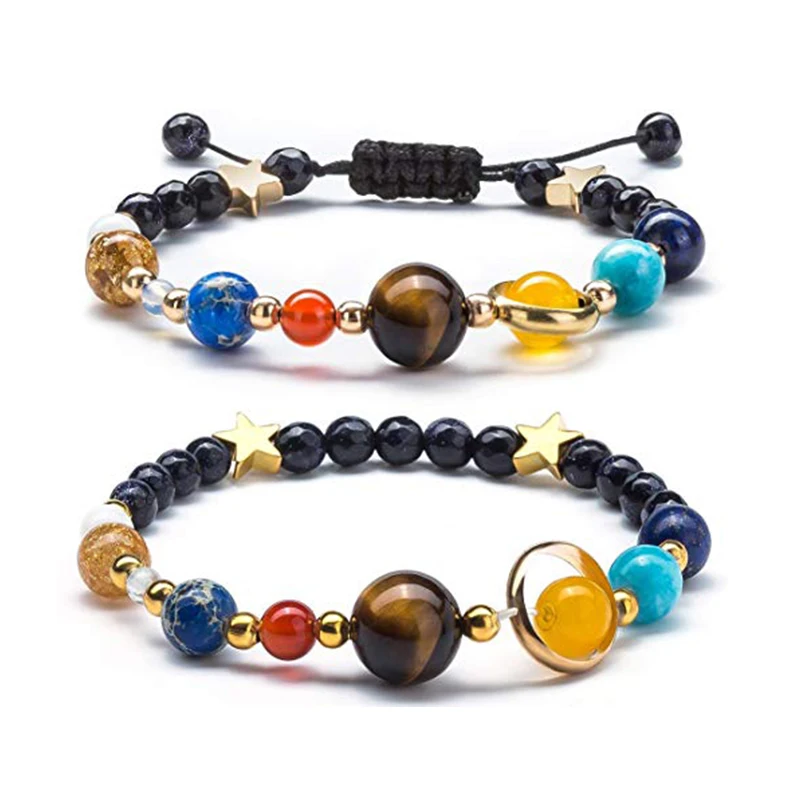 

Women Solar System Gifts Universe The Eight Planets Guardian Star Natural Stone Beads Bracelet Set for Girls