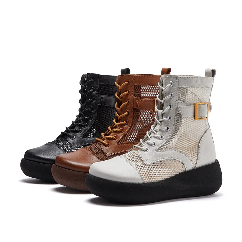 

Ladies leather cool boots handmade boots fishing net breathable sandals, 3 color