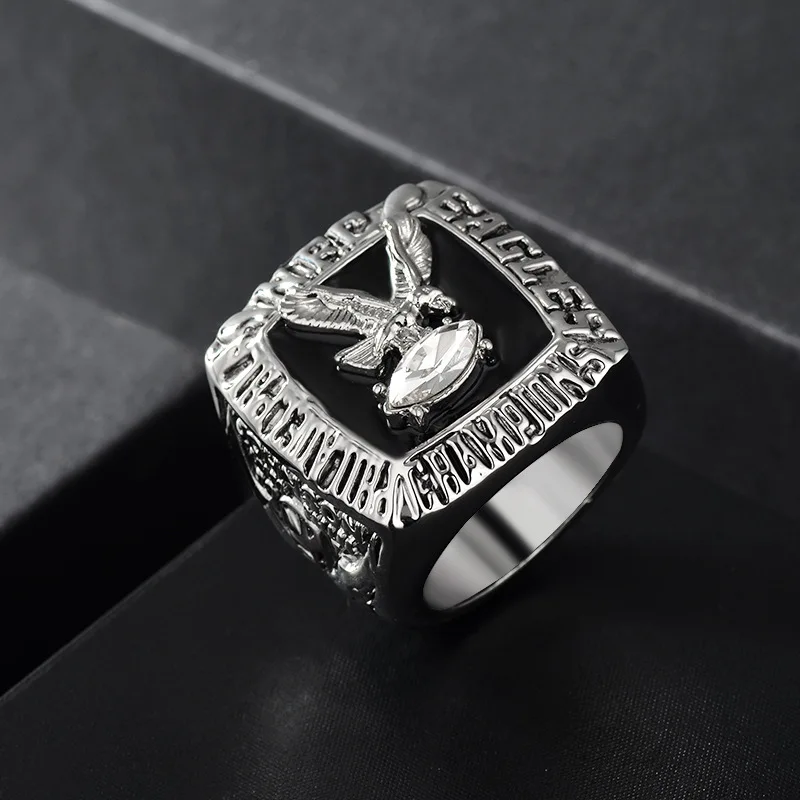 
1980 Philadelphia Football Championship Ring Black Silver Jewelry Zircon Alloy Sport Ring for men and women fans gift 
