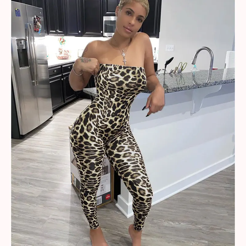 

FS3740A Hot sale women sexy leopard print romper plus size jumpsuits