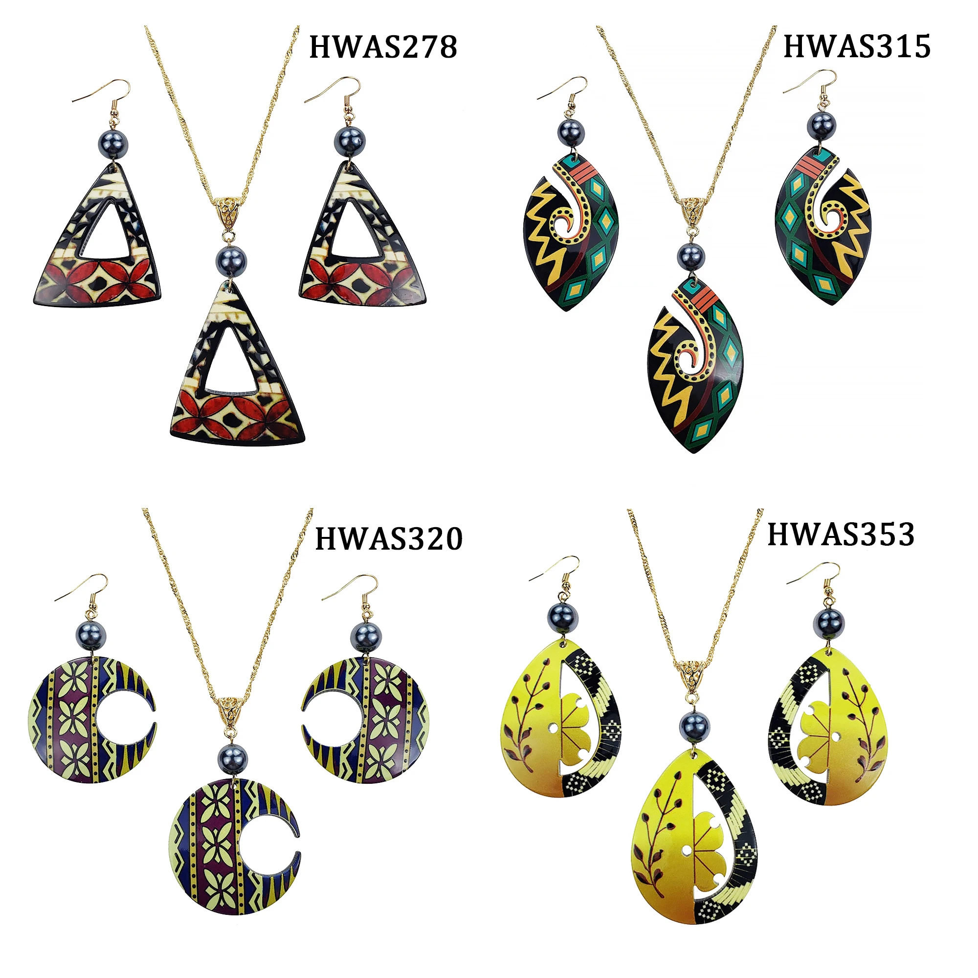 

Usun fanshion jewelry hawaiian acrylic tribal moon necklace and earrings jewelry sets wholesale