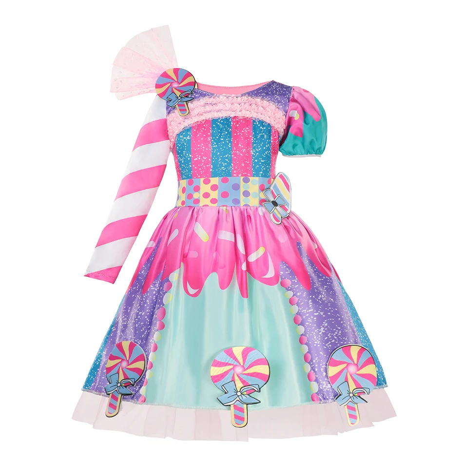 

2021 New Girls Color Tulle Feature Candy Design Dress Tulle Long Short Sleeves Design Sense Candy Kids Dress, Pic shows