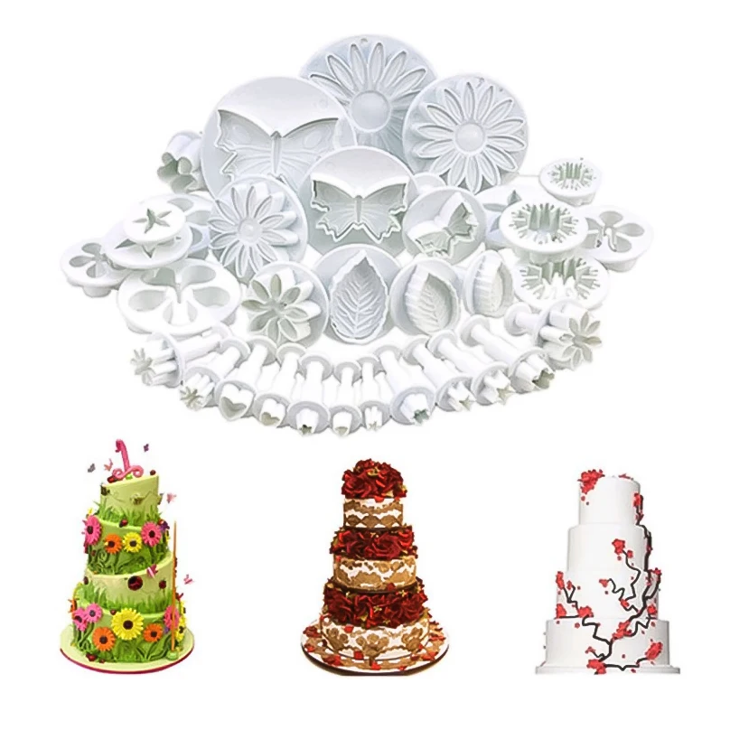 

33Pcs Plastic Flower Shape Cake Pattern Fondant Tool Cookie Cutter Mold Presser Set, White