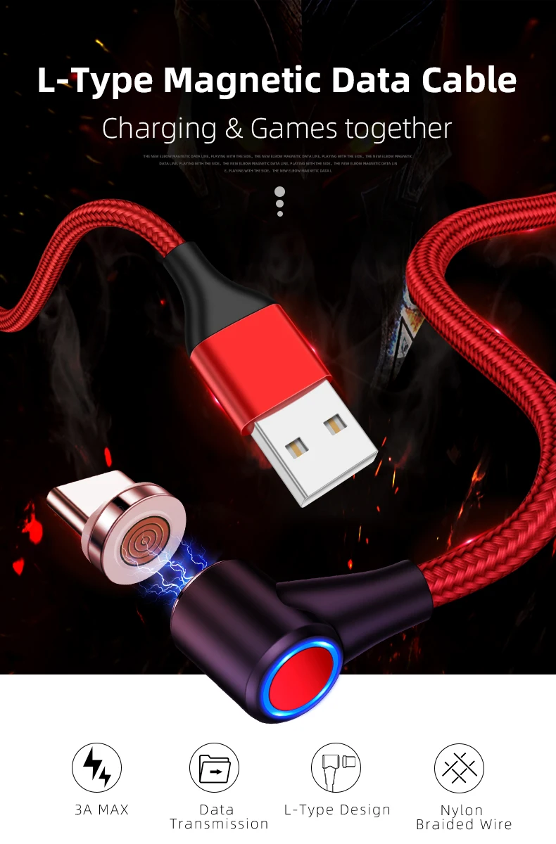 Magnetic Charge Cable Right Angle 90 Degree 3A Fast Charger Cord For iPhone - ANKUX.COM