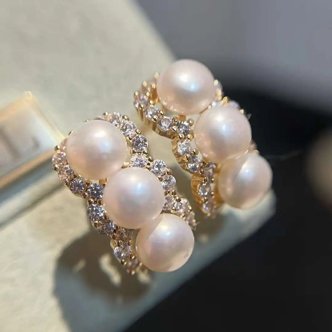 Netizen Little Pea Stud Earrings 5-6MM Natural AAAA Grade Gold Plated White Freshwater Pearl Trendy Women's Pearl Earrings